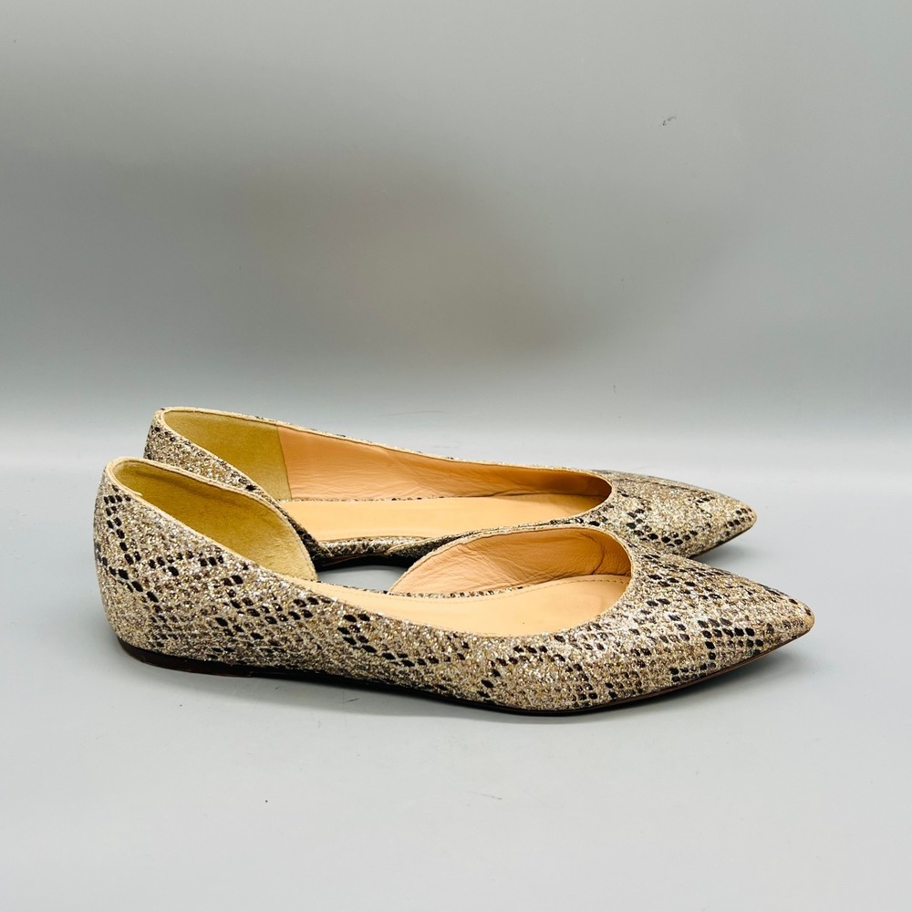 J.Crew Flats Womens 8 Gold Glitter Snakeskin Pointed Toe d'Orsay Animal Print